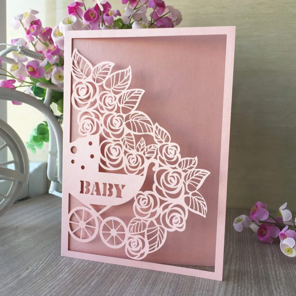 30 шт. Новая лазерная резка перламутровая бумага Blessing Card Baby Shower девочка мальчик 1 день рождения вечерние украшения карточка приглашения карта