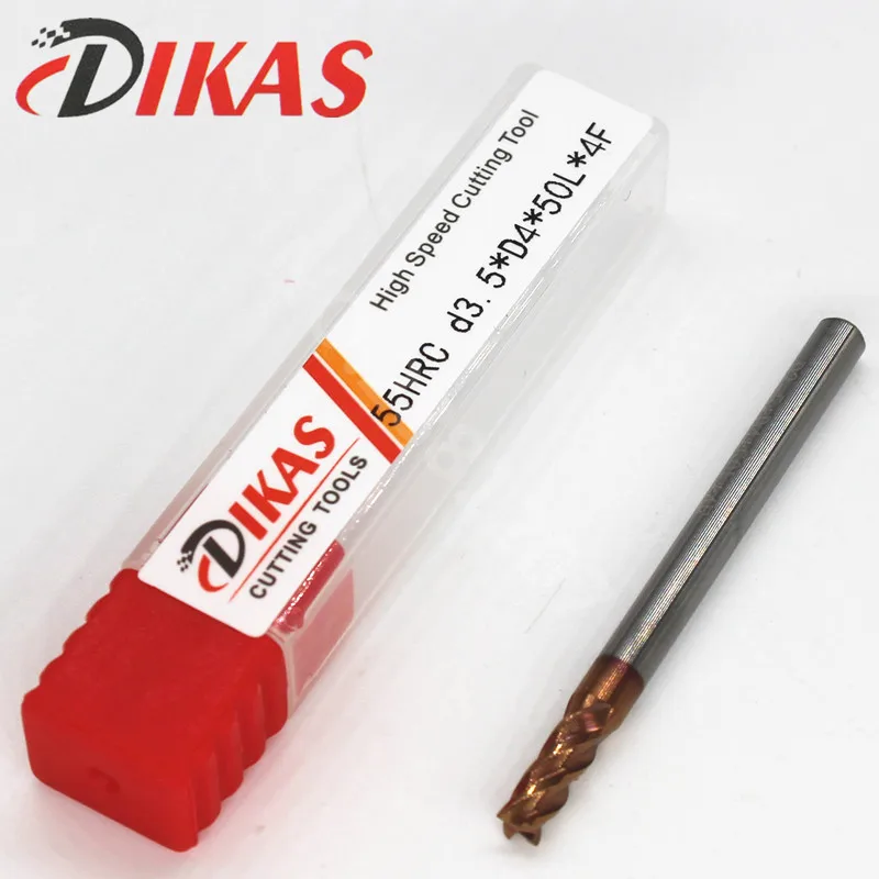 

Dikas55HRC d3.5*D4*50L*4F material Carbide Square Flatted End Mill 4 flute 3.5mm coating nano use for High-speed milling machine
