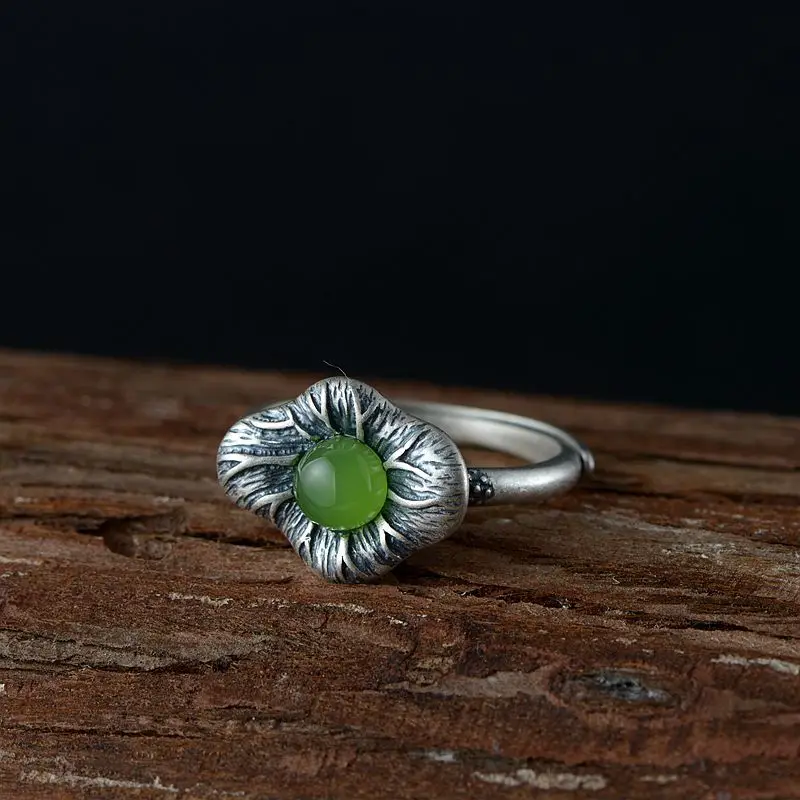 Vintage Jewelry Gemstone 925 Sterling Silver Ring Rainbow Nature Lotus Jasper Women Wedding Anel Aneis Gemstone Ring