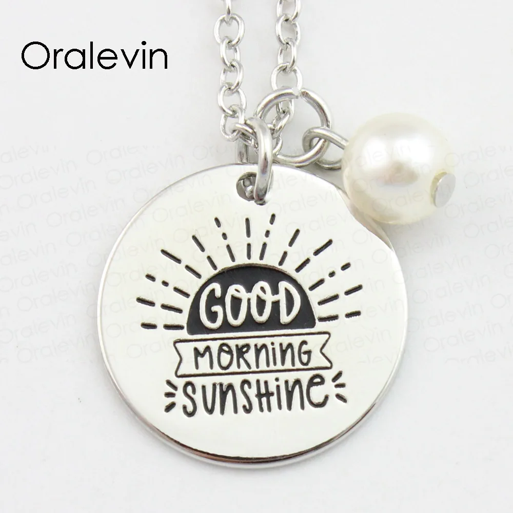 GOOD MORNING SUNSHINE Inspirational Hand Stamped Custom Necklace Gift Jewelry,10Pcs/Lot, LN693