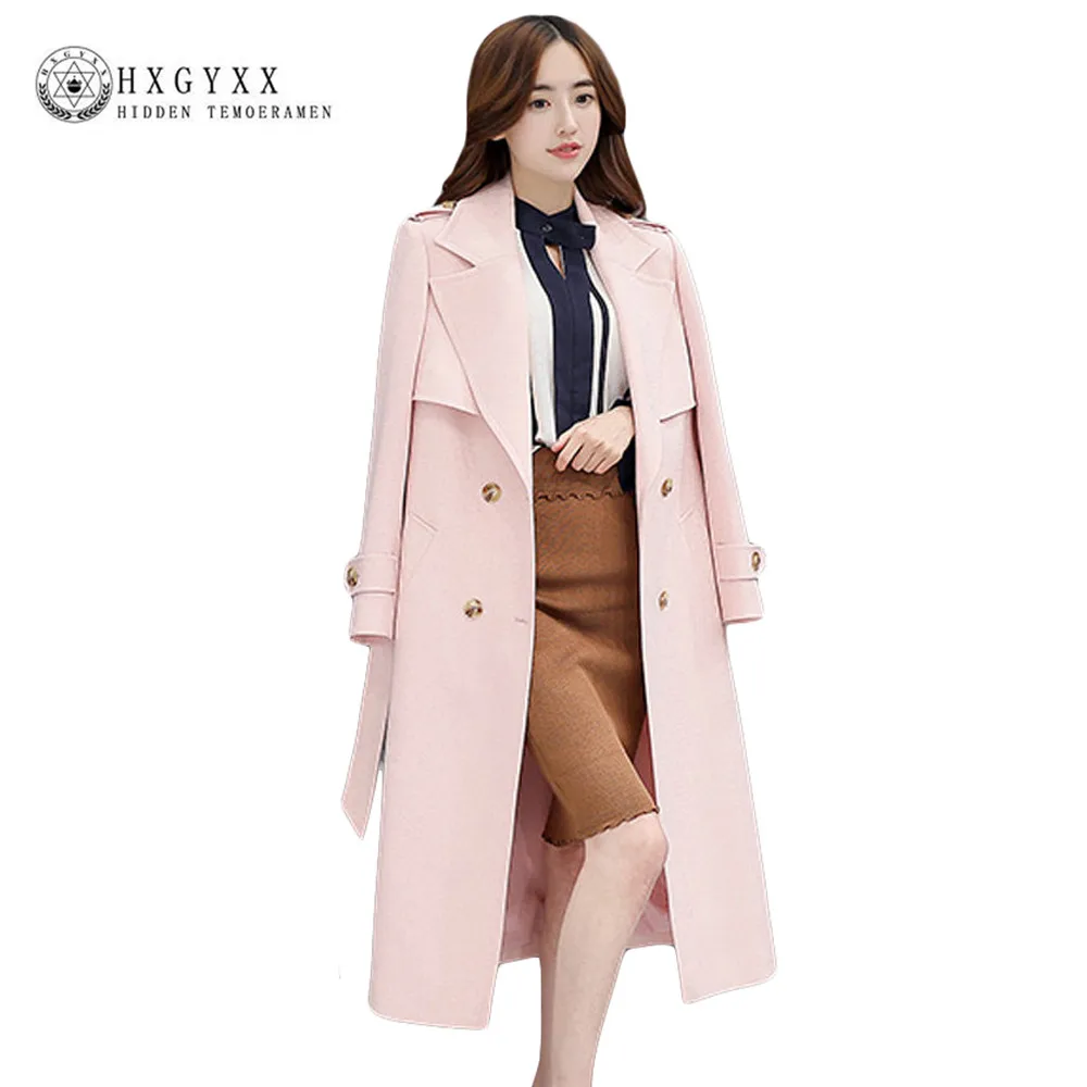 

Spring New Pink Woman Oversize Trench Coat 2019 Long Casual Single Breasted Cotton Turn-Down Collar Trench Femme Outwear OK059