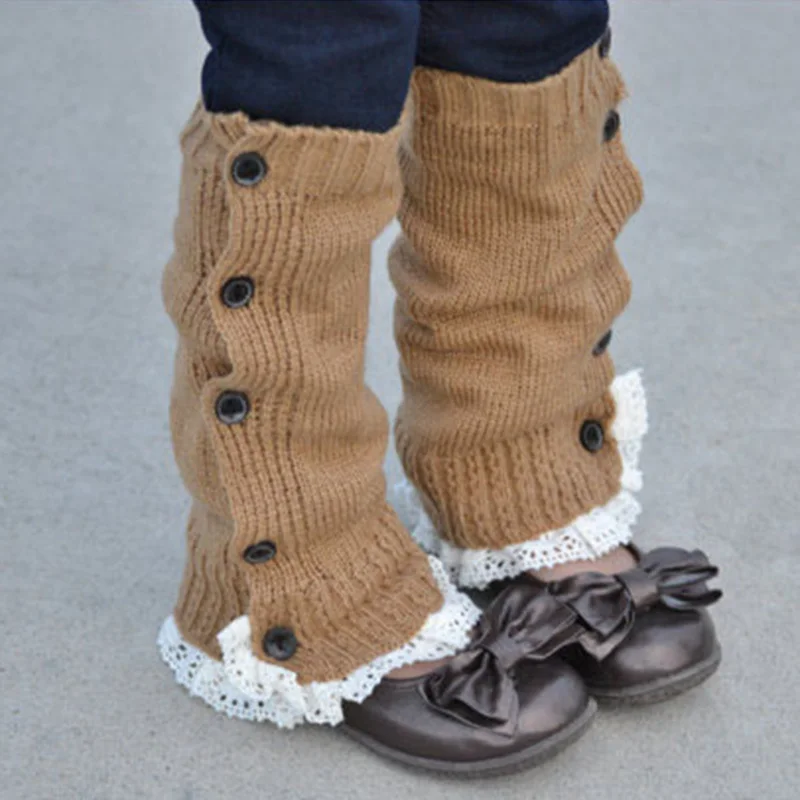 Baby Knitted Leg Warmers Girl Cotton Lacy Stockings With Buttons Toddler Kids Children Crawling Tights