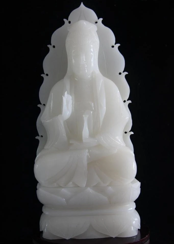 China White Jade hand carved Buddhism Kwan Yin Bodhisattva GuanYin