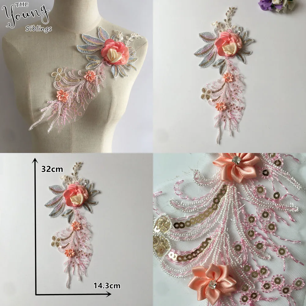 

Women's fashion 3D Flower Embroidery Applique Lace Collar Venice Sequins Tulle Neckline Sewing lace Fabric DIY Dress Accessories
