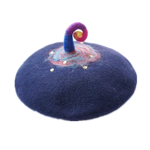 

Winter Warm Women Gothic Lolita 100% Wool Horn Beret Hat Unique Painter Cap Handmade