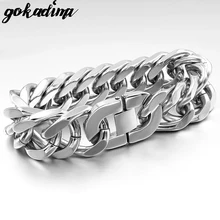 Gokadima Высокая полировка сильный огромный бордюр кубинская цепь мужской браслет из нержавеющей стали браслет ювелирные изделия в стиле рок и панк
