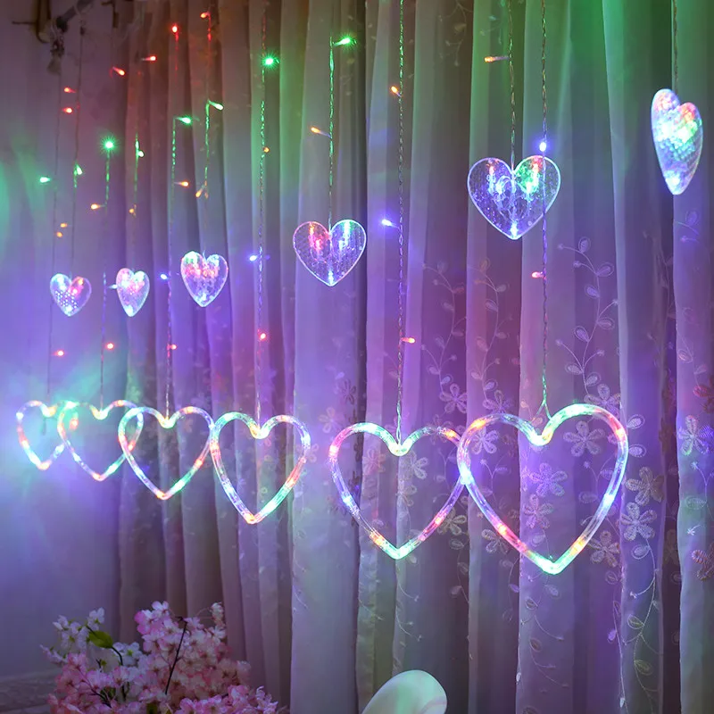 Светодиодный светильник в форме сердца для занавесок, подвесные занавески, гирлянды, рождественские украшения для домашнего праздника, романтические декоративные лампы - Испускаемый цвет: I