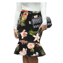 Женская летняя юбка в стиле русалки, сексуальные юбки с оборками, повседневная женская одежда средней длины с принтом, завышенная талия, Размеры S-XXL