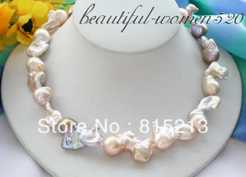 

FREE SHIPPING>>>@@ > N1021 Natural 17" pink lavender baroque KESHI REBORN PEARL NECKLACE