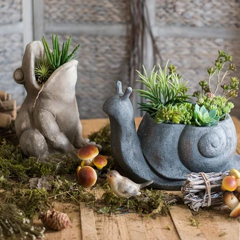 

Frog Snail Sculpture Statue Home Decoration Decoration Flower Garden Outdoor Garden Garden Flower Pot Retro Childlike Nostalgia