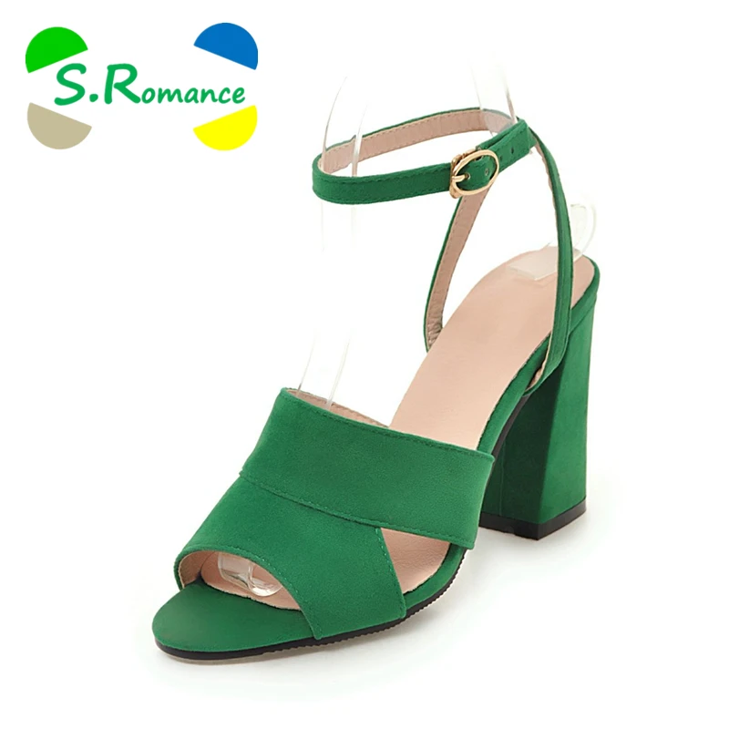

S.Romance Women Sandals Plus Size 34-43 New Fashion Square High Heel Office Lady Pumps Woman Shoes Black Green Yellow SS756
