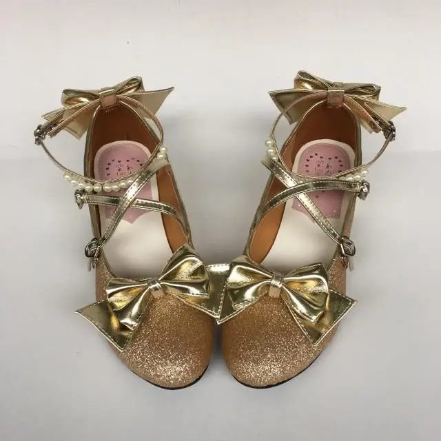 Womens-Shiny-Black-Silver-Sequin-Pumps-Bow-Strap-Cross-Pearl-Ankle-Strap-Princess-Lolita-Shoes-Custom-Tailor-Available- 32