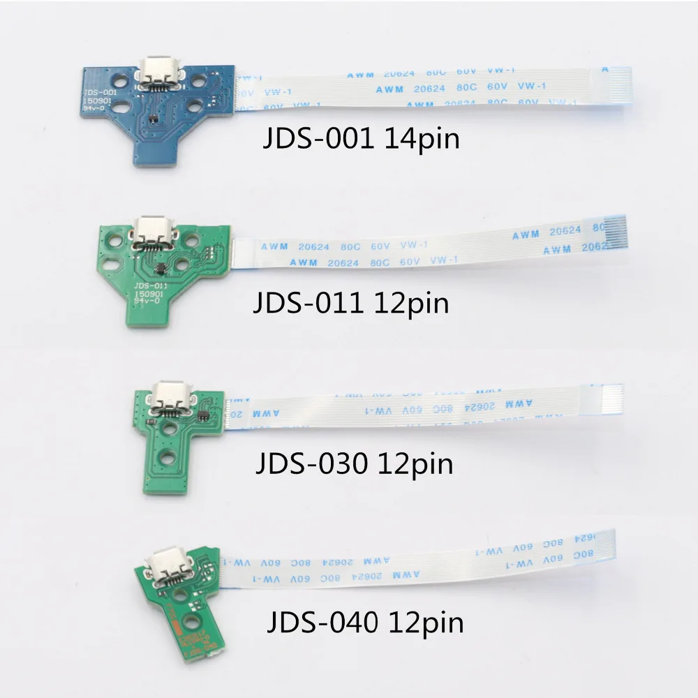 

PS4 Handle USB Charging PCB Board JDS 001 011 030 040 with 12/14 Pin Cable with Breathing Light