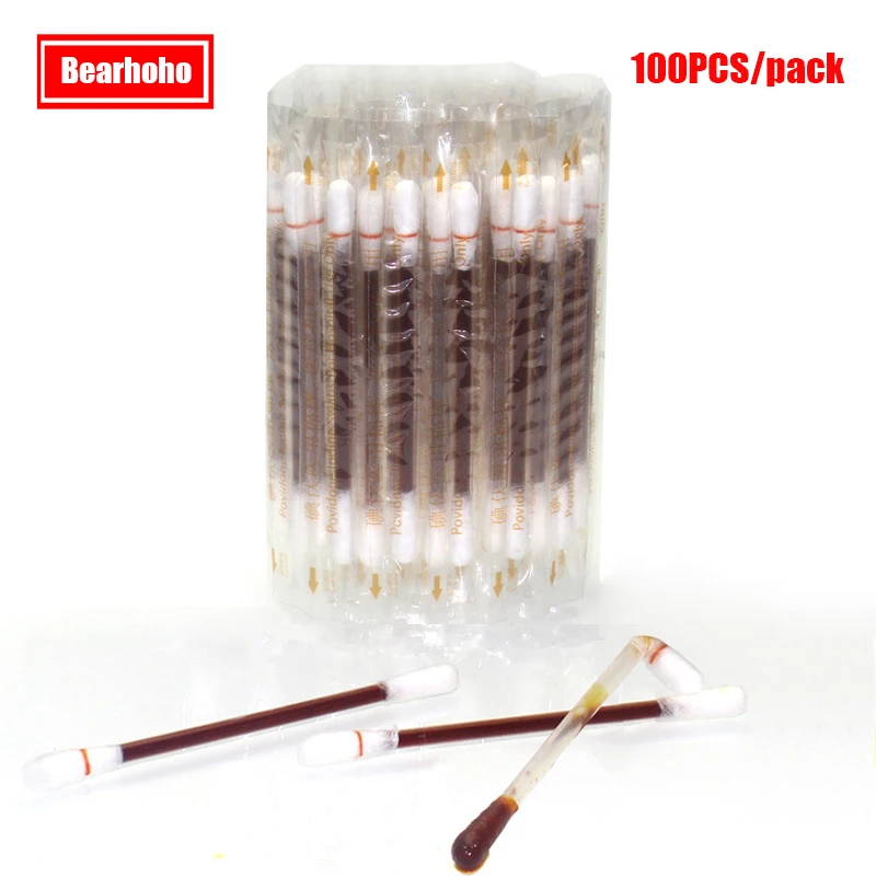 100PCs/ Pack Sterile Cotton Swab Disposable Medical Povidone Iodine