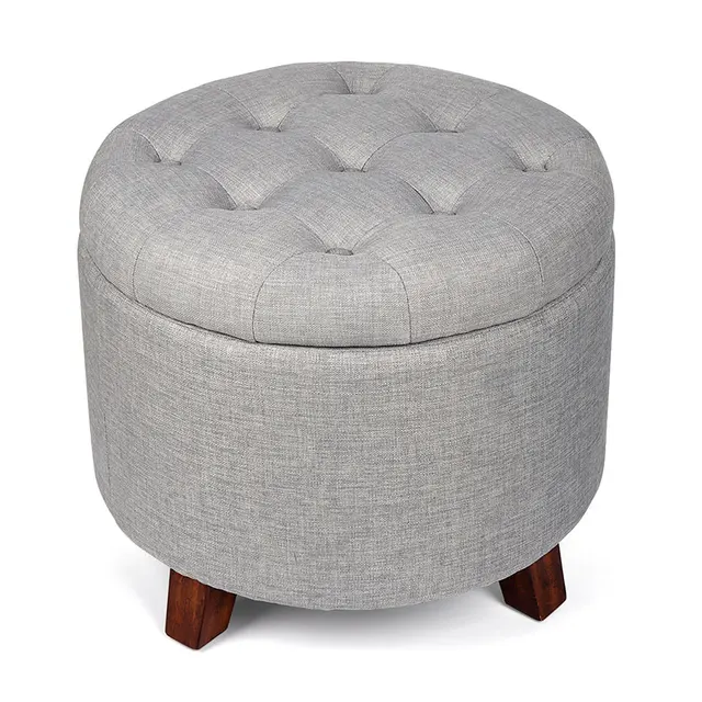 Round Soft Footstool Storage Ottoman Stool With On Tufted Top Round Soft Footstool Storage Ottoman Stool With On Tufted Top Wooden Feet Perfect For Home