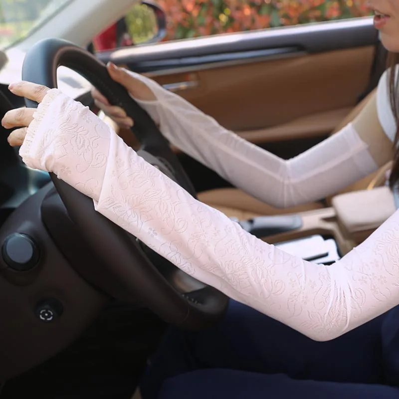 Summer Ice Silk Women Gloves Sun Protection Anti UV Long Fingerless