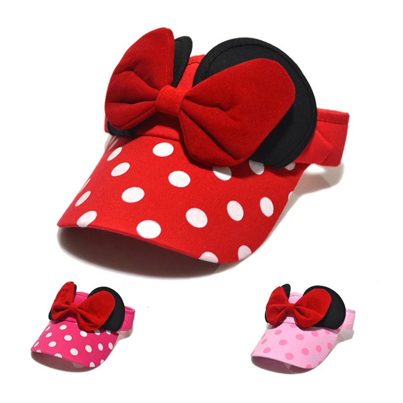 

Cartoon Dot Print Kids Wide Brim Adjustable Outdoor Sun Visor Cap Children Summer Baseball Cap Cute Big Bow Girls Top Hats