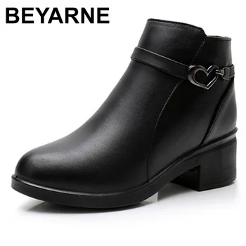 

BEYARNE2019 fashion new Genuine Leather women's boots winter thick wool lined genuine Leather women snow boots mother warm boots