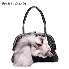 Sétaire & Lily Véritable Fourrure De Renard Sac pour Femmes Matelassé Chaîne Sac En Cuir Véritable peau de Mouton Épaule Bandoulière Sacs À Main Designer