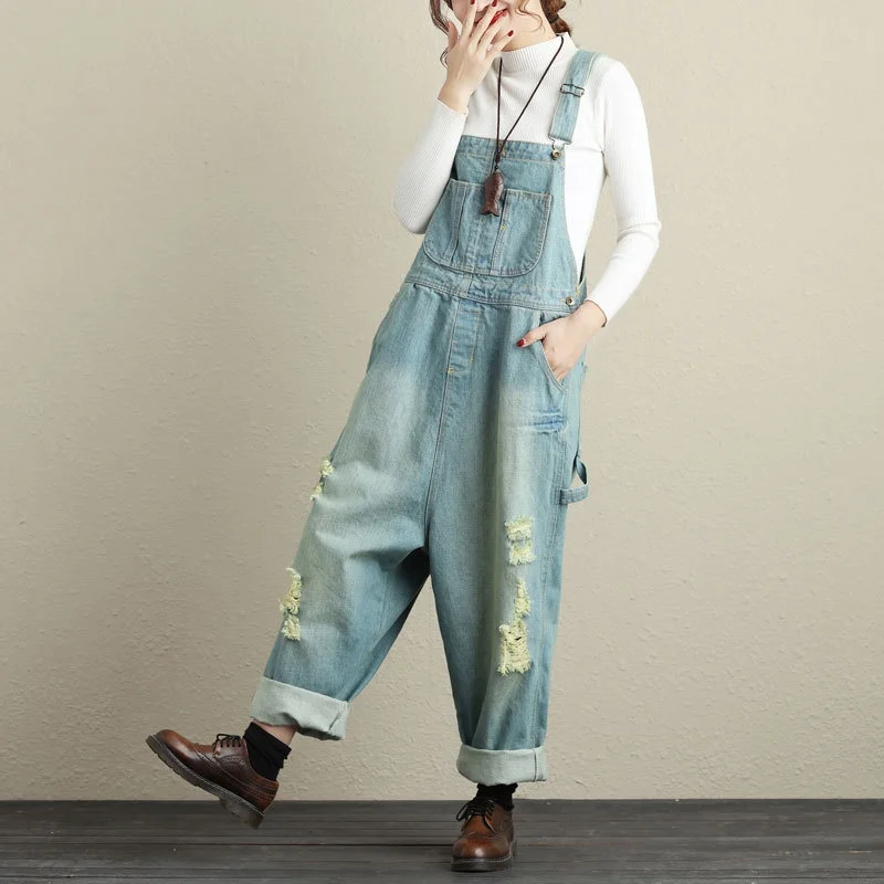 Dungarees women jeans denim overalls women ripped jumpsuit female 2018 ...