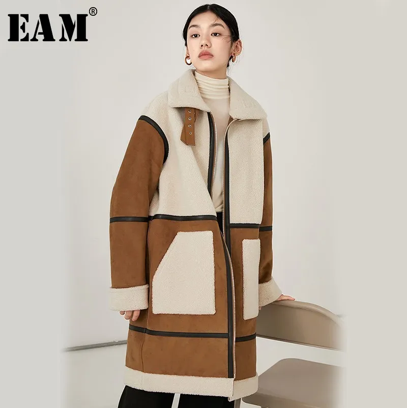 Taille Commune Long Fendue Jl403 eam Nouveau En À Épais Printemps Marée Manteau Mode Brown D'agneau Revers Parkas Hiver Grande Laine Manches Longues Femmes 2019 SPaqS6