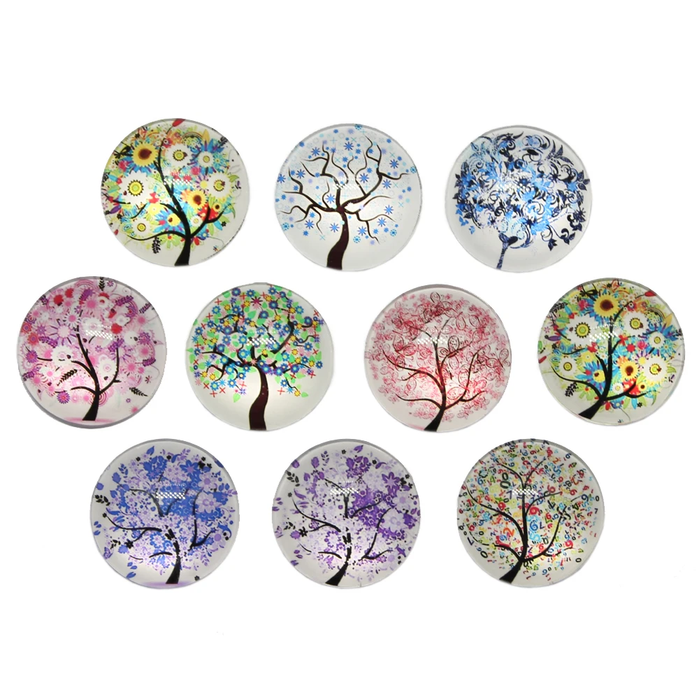 

10pcs/lot New Fashion 25mm Round Mixed World Tree Peace Tree DIY Glass Cabochon Mixed Patterns Fit Cameo Base Setting