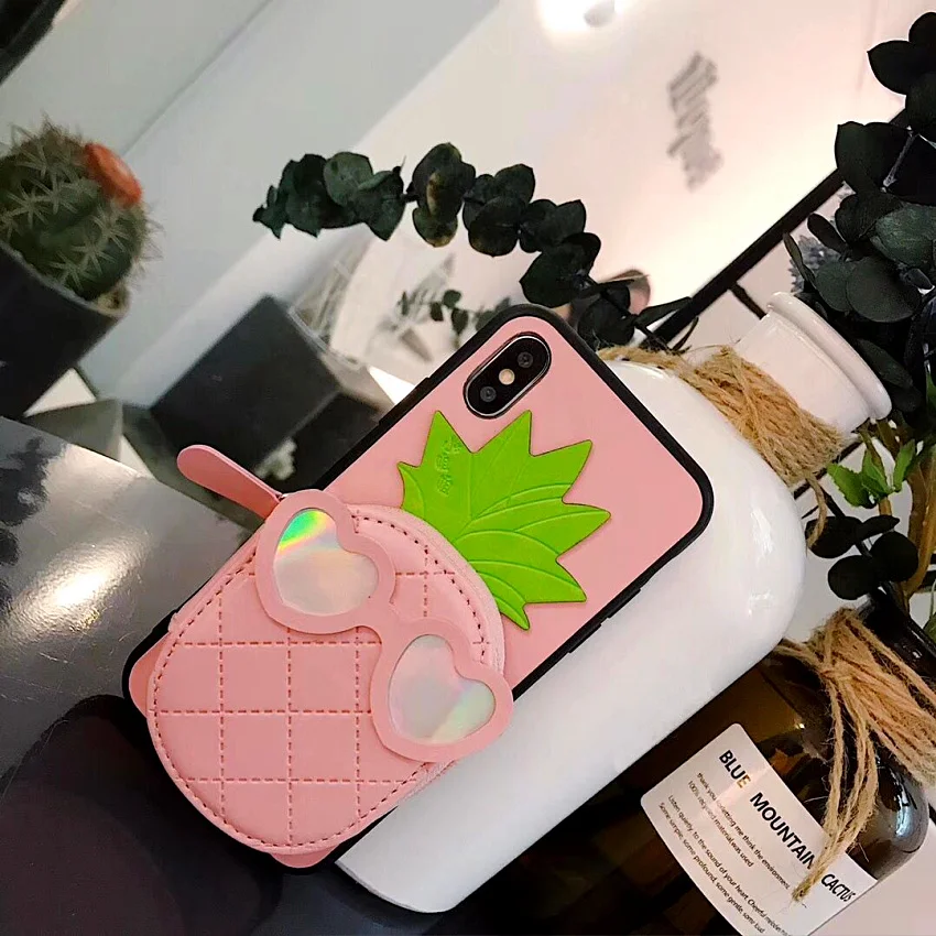 Coin Purse trend Suprem Cute Pineapple Soft Silicone yellow  cover cases for iphone 6 S 6S plus 7 7plus 8 8plus X (15)