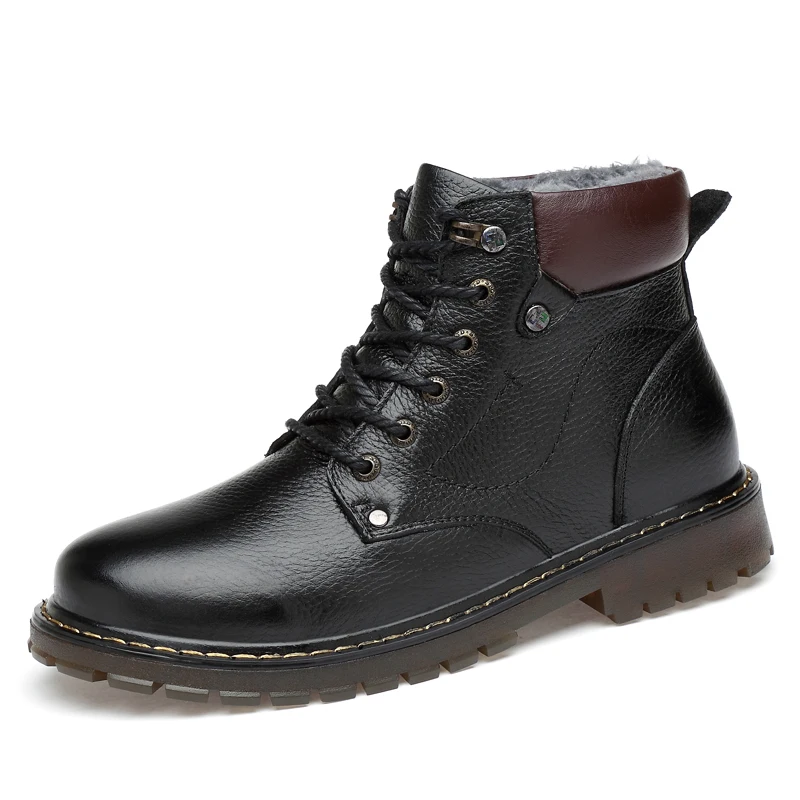 

2018 New Man Winter Boots Genuine Leather Shoes Male High-quality Ankle Boots Plush Warm Shoe Hombre Sapatos Big Size 38-48