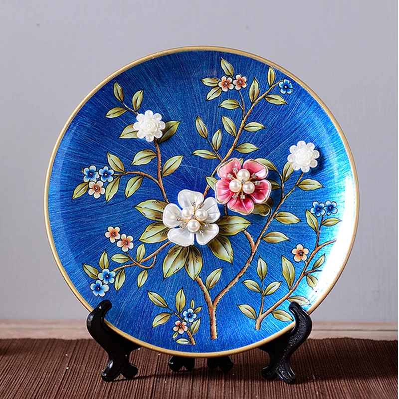 Декоративная пластина в Европейском стиле, керамическая фарфоровая круглая тарелка с цветочным узором/украшение для дома, свадебные сувениры, подарки
