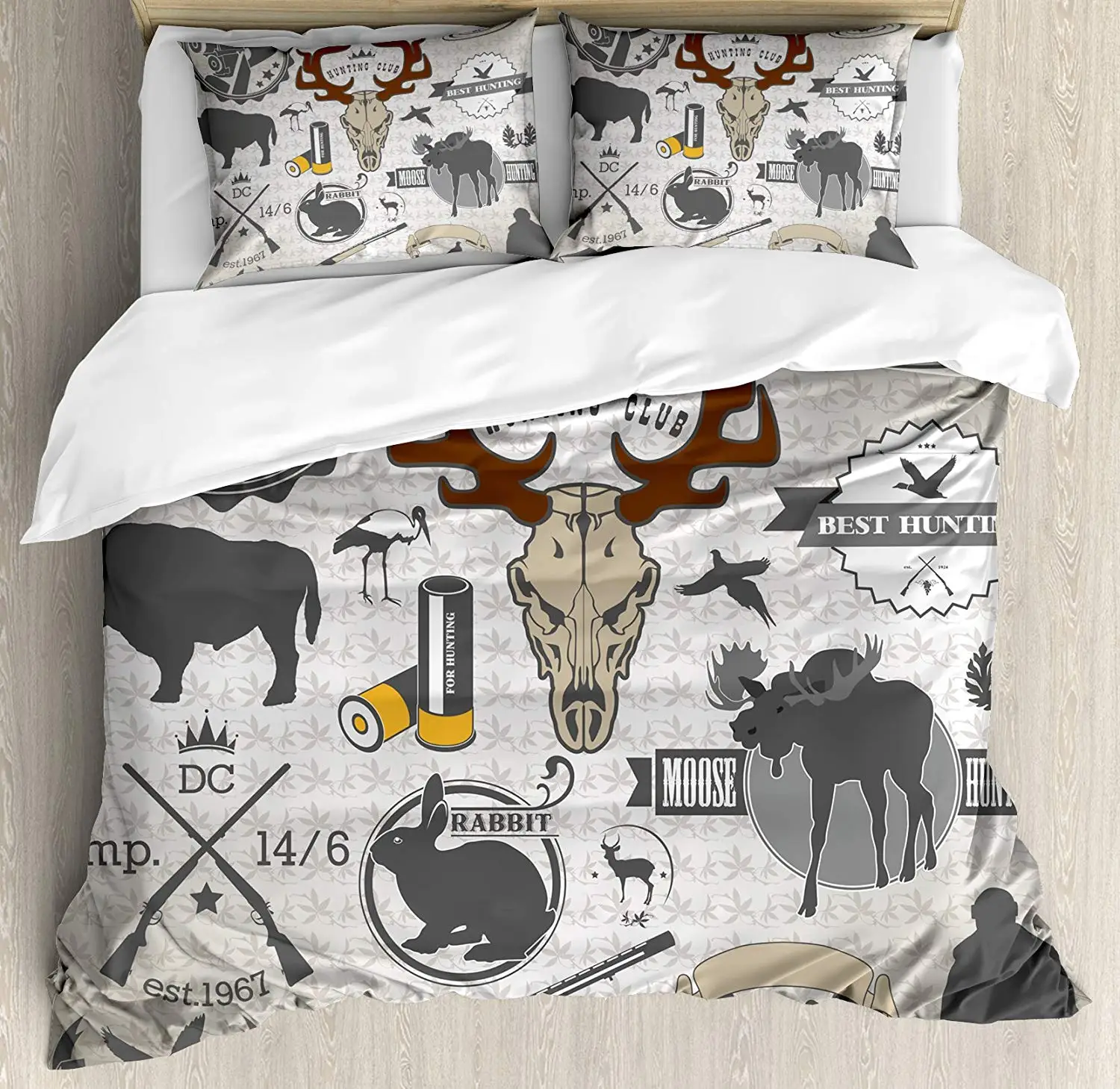 Hunting Duvet Cover Set King Wildlife Vintage Graphic Labels