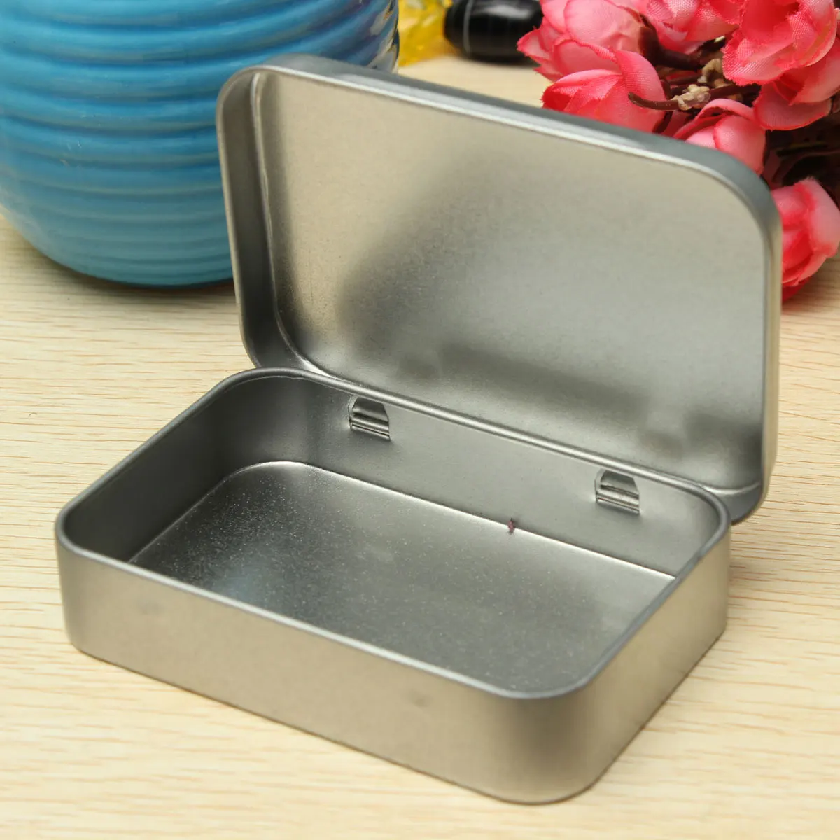 Small Metal Tin Silver Flip Storage Box Case Organizer For Money Coin