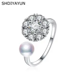 SHDIYAYUN Новое тонкое горячее жемчужное кольцо вращается Циркон натуральный пресноводный жемчуг ювелирные изделия Алмазный спиннинг 925