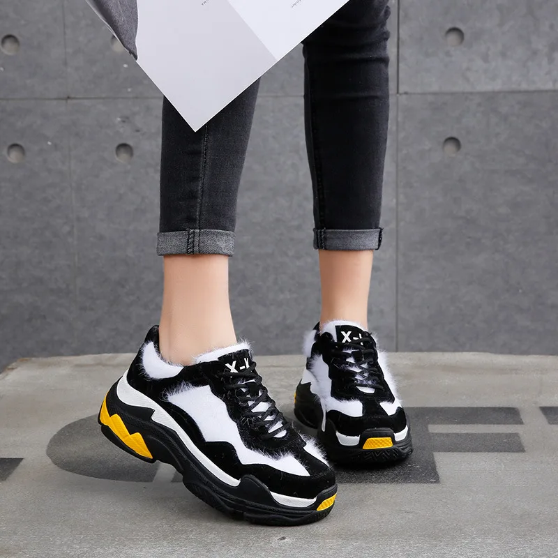 

New Shoes Woman 2018 Sneakers Platform Women Casual Shoes Lace-Up Winter Warm Shoes for Ladise Chunky Sneakers