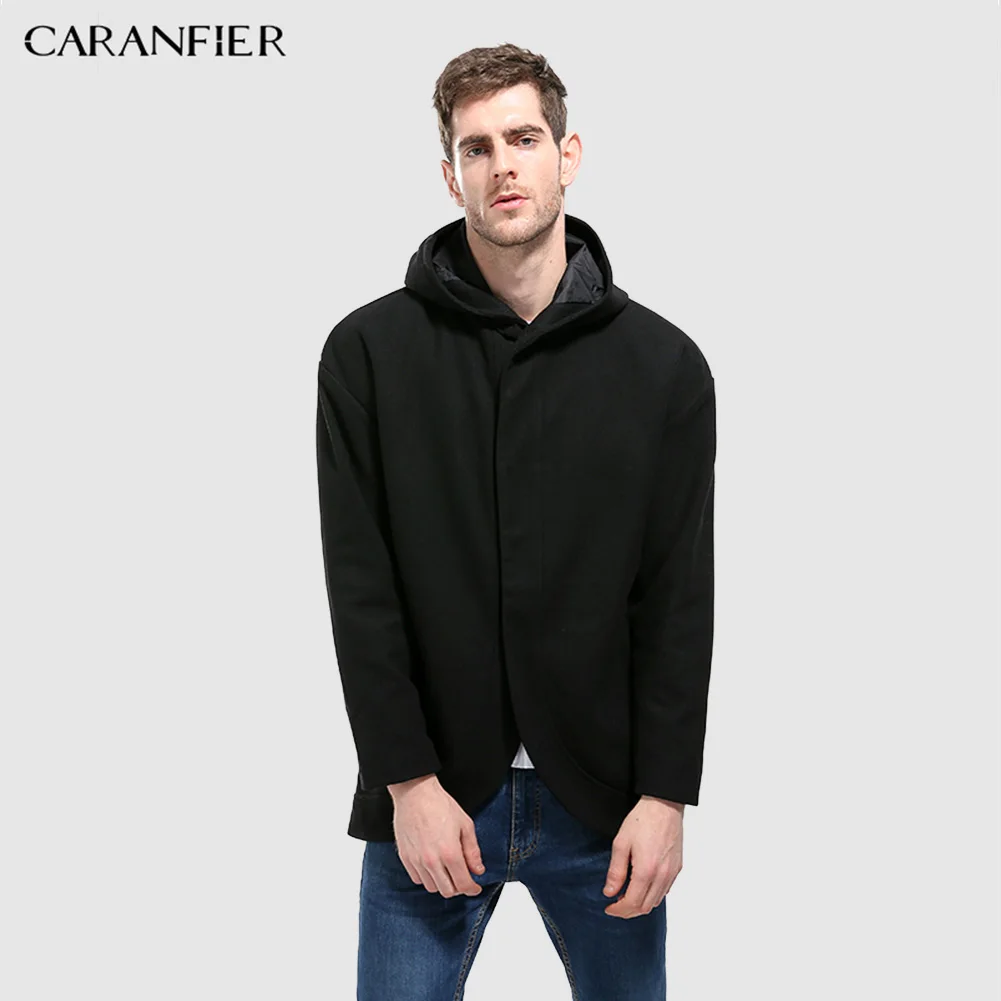 CARANFIER Новинка зимы Мужской Тренч с капюшоном модный тонкий Топ Качество Пальто
