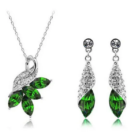 MISANANRYNE, женский подарок, винтажная роскошь, 6 цветов, с австрийскими стразами Серебристые цвета, прекрасный павлин, ожерелье, серьги, ювелирные наборы - Окраска металла: Olive green
