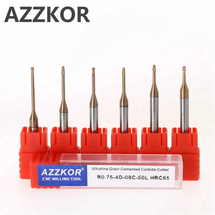 

AZZKOR Deep Groove Alloy Ball Milling Cutter Avoiding Long Neck Cutting CNC 2F Processing For Metal R1.0 Deep Hole Lengthening