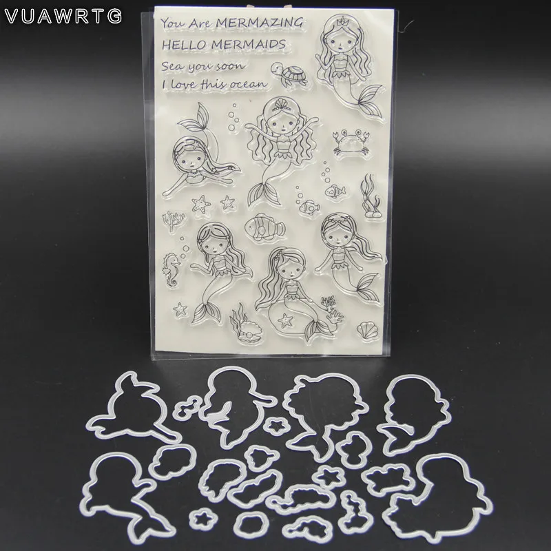 VUAWRTG красота Русалка Прозрачный силиконовый штамп и металлический вырубной штамп набор для DIY Скрапбукинг/изготовление карт