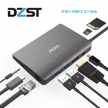 DZLST USB C док-станция для ноутбука USB C-Mini DP RJ45 Gigabit LAN HDMI 4K USB 3,0 type C PD для Macbook Pro SAMSUNG S9/S8