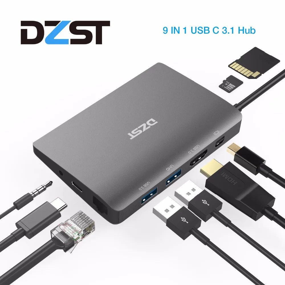 Achat DZLST USB C Station D accueil Pour Ordinateur Portable USB C à Mini DP RJ45 Gigabit LAN HDMI 4 k USB 3.0 Type C PD Pour Macbook Pro SAMSUNG S9 S8 +
