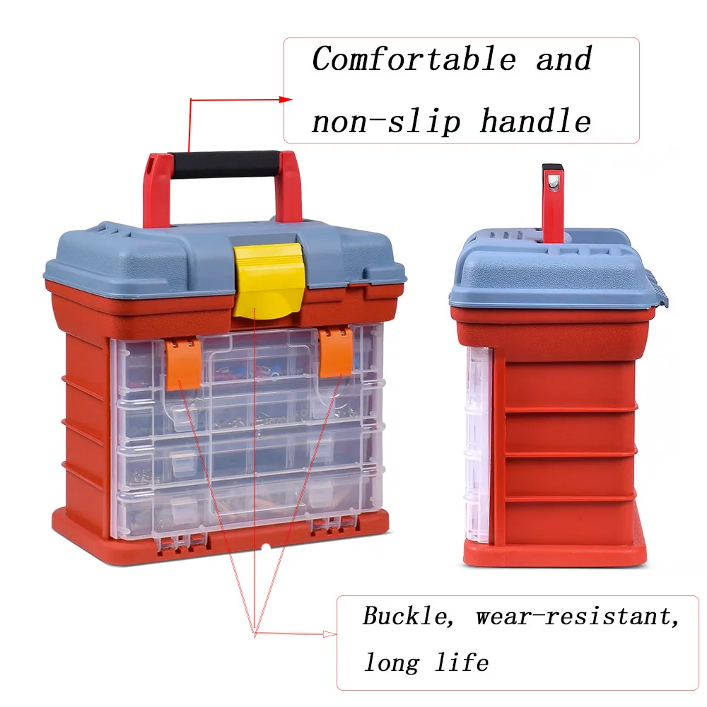 NEWACALOX Outdoor Tool Case 4 Layer Fishing Tackle Portable Toolbox  Screw Hardware Plastic Storage Box with Locking Handle