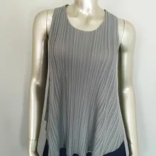 Miyake модная шифоновая Однотонная футболка без рукавов с круглым вырезом