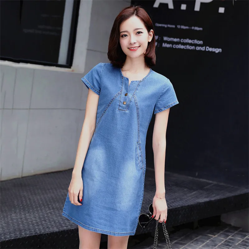 Новые женские платья летние Стильные джинсовые Robe Femme с коротким рукавом для