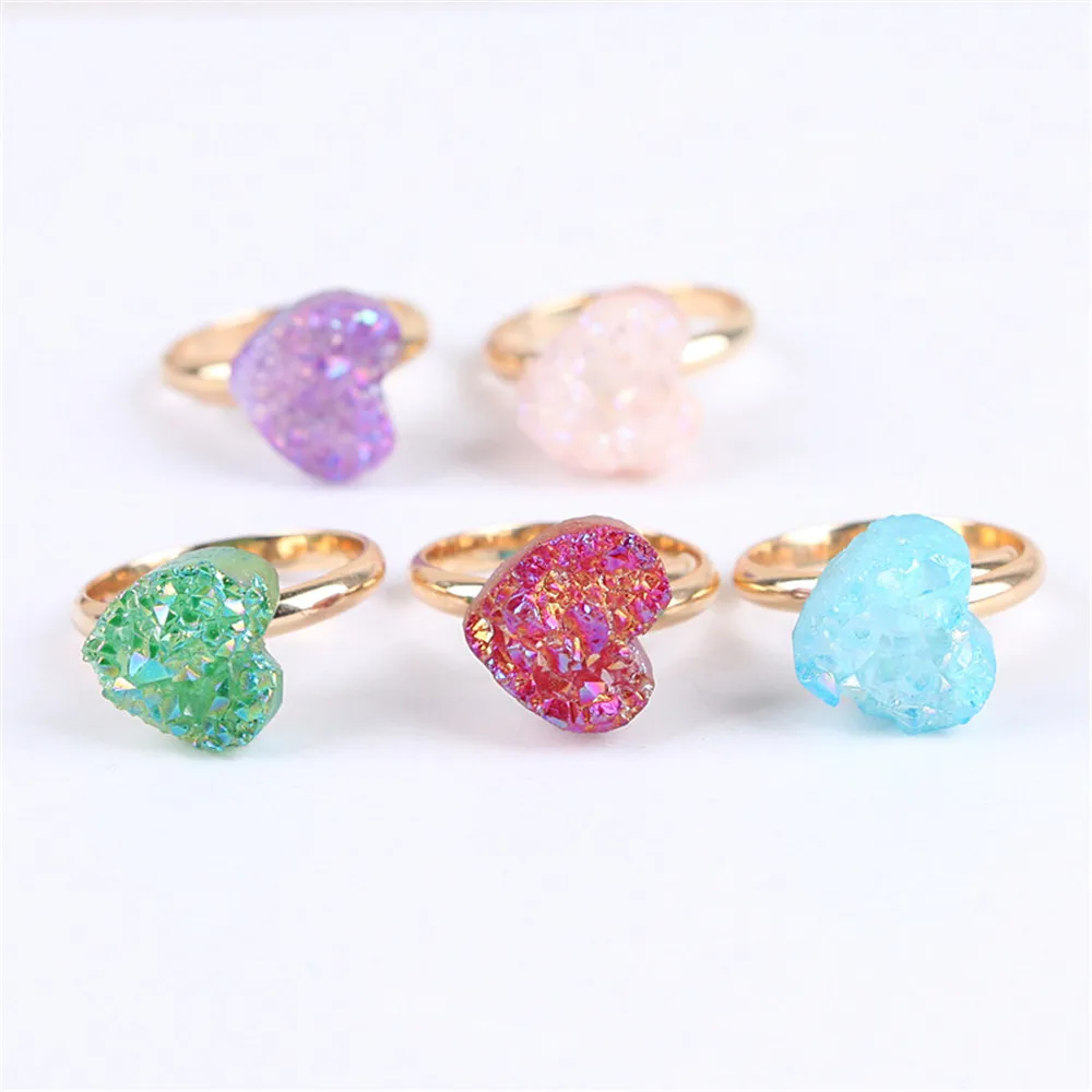 

Personality Heart-shaped Ring Natural Agates Crystal Cluster Crystal Bud Rings Female Forefinger Joint Ring Opening adjustable