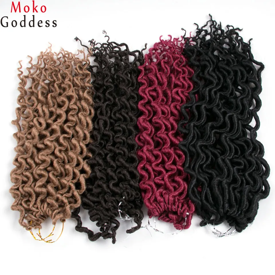 MoKoGoddess Faux locs Curly косу волосы 16-24 дюйма, сумка для стойки/уп синтетические косички, волосы, на крючках, косички, волосы на заколках