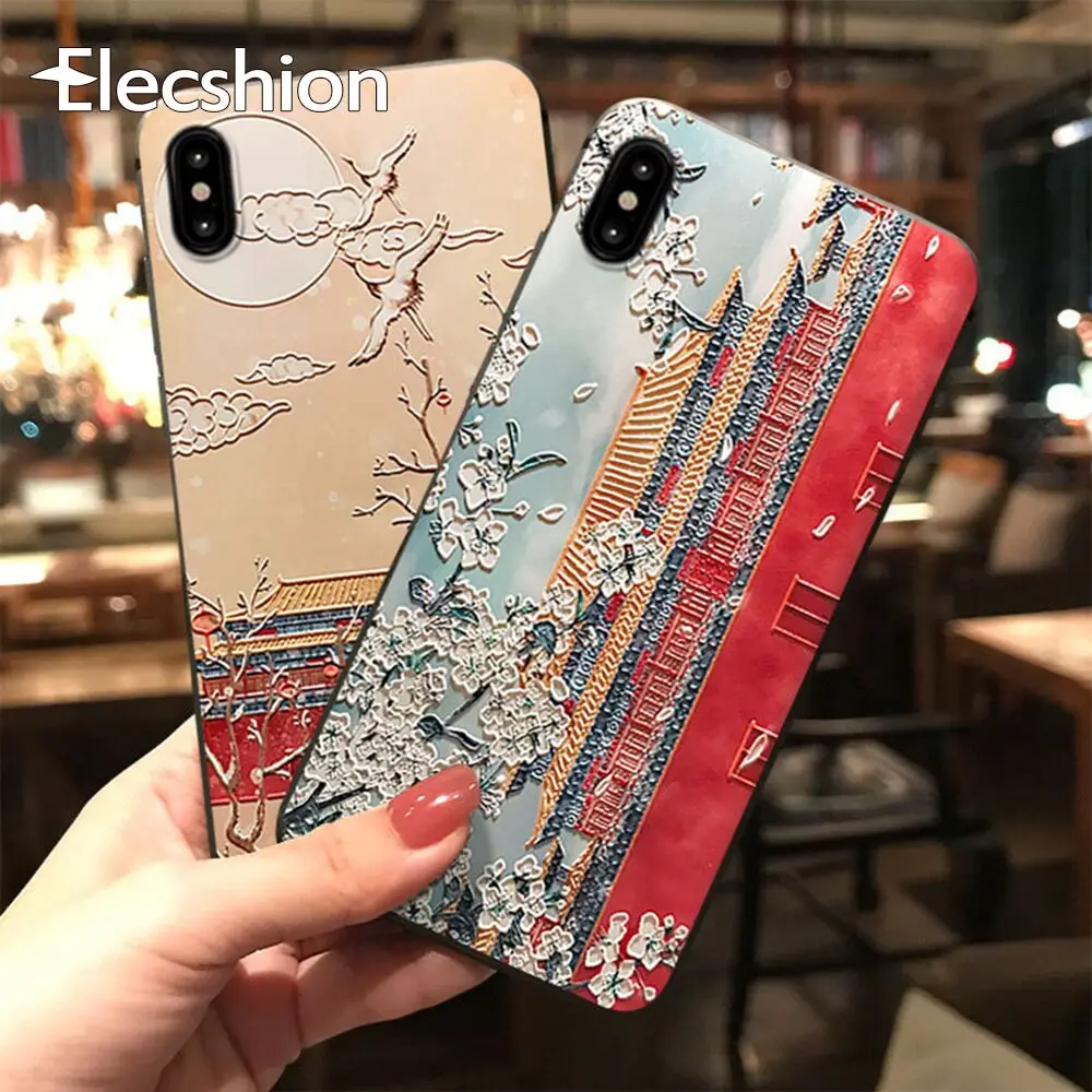 

3D Relief Matte Case For iPhone 11 pro XR Xs Max Soft Silicone TPU Fashion Chinese Style Cases For iPhone X XS 7 8 Plus Cover