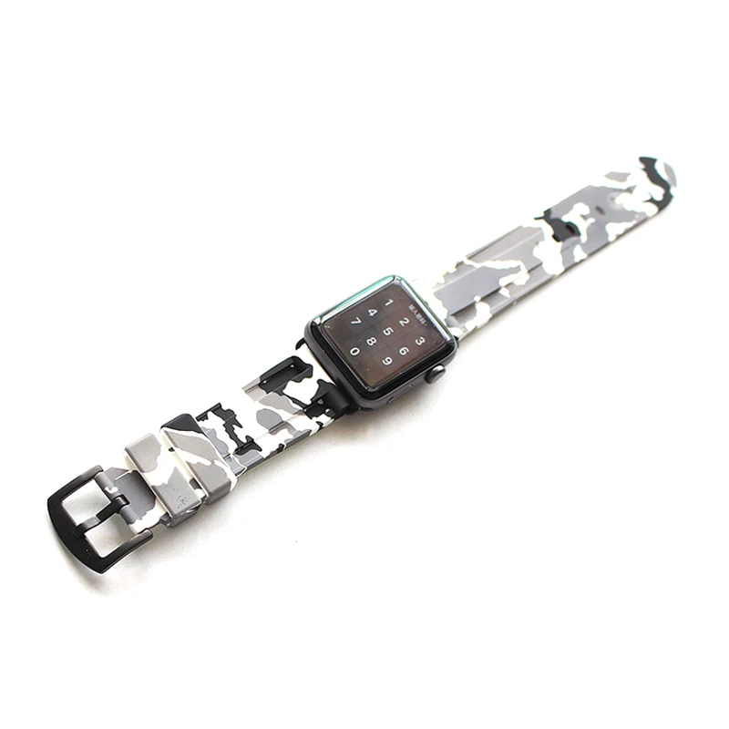 Камуфляжная спортивная мягкая силиконовая лента для Apple Watch Series 1 2 3 4 5 6 SE ремешок