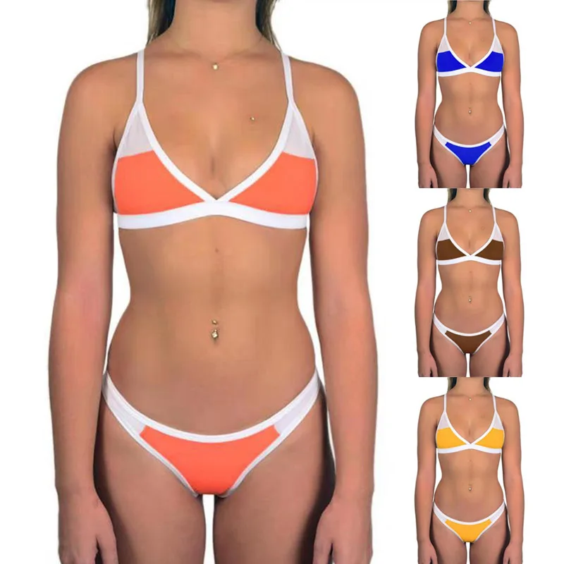 

Women Swimsuits Set Sling Bikini Solid Color Briefs Swimwear for Beach Party ED-shipping
