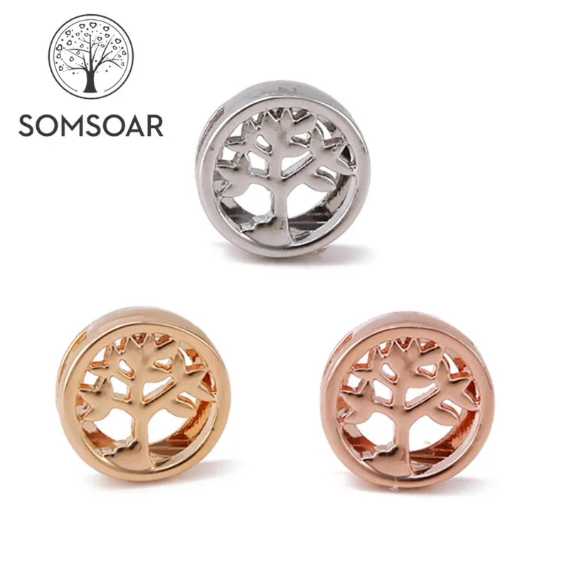 

Somsoar Jewelry Tree of Life Slide DIY Round Charms fit 10mm Wide Leather wrappable Mesh Bracelet Necklace 10pcs/lot