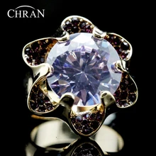 Chran Color de Oro de LA SWA ELEMENTOS de Cristal Austriaco Diseño Púrpura de La Flor Cubic Zirconia Anillo Mujeres Joyería LIBRE DDFJRIL1002