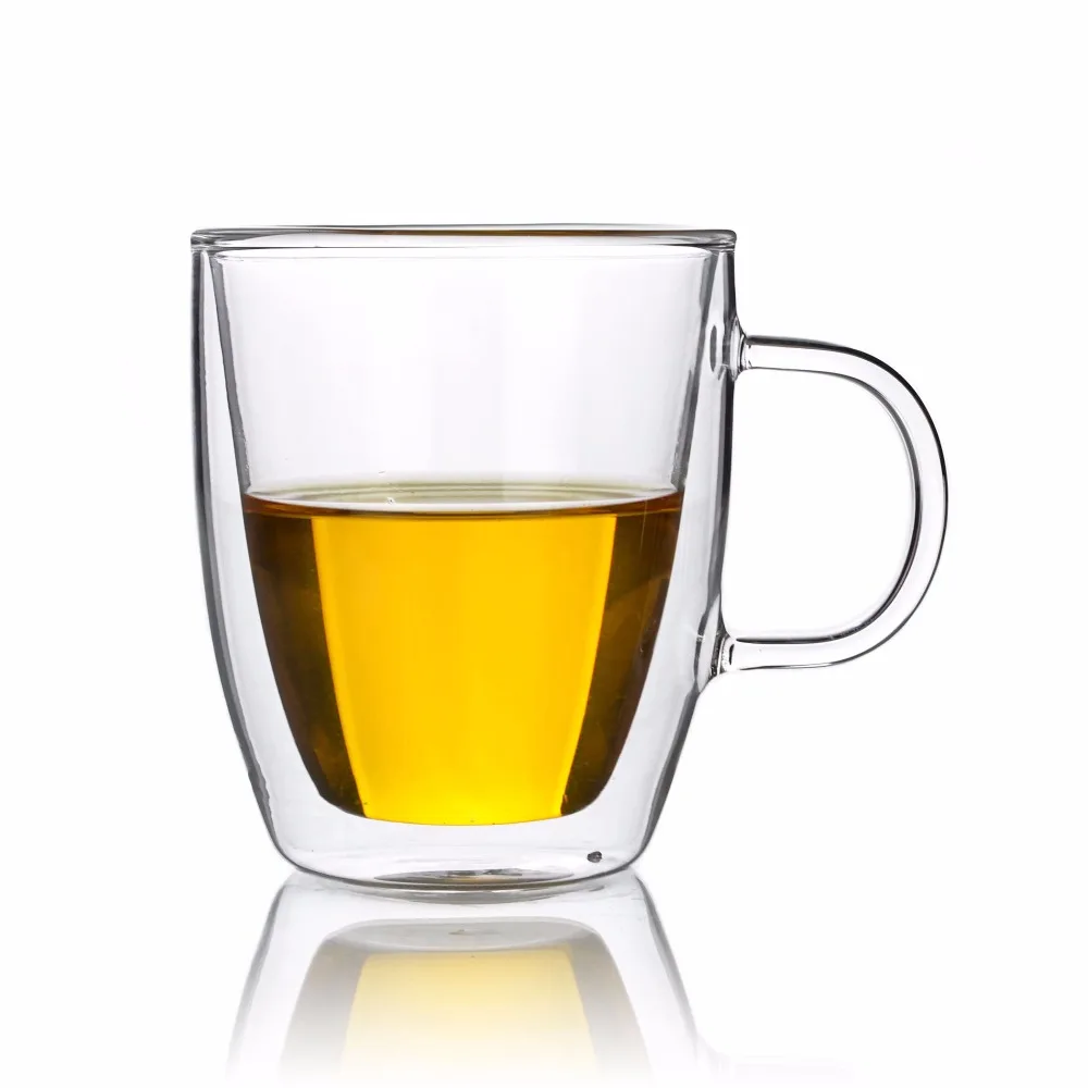 

Lots 350ml Heat Resistant Double Wall Glass Tea Drink Mugs with Handle